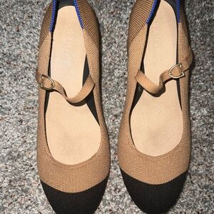 Rothy's Tan and Black Mary Jane Flats